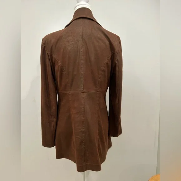 Mahogany Brown Military Style Faux Leather Jacket EUC SZ 10 Fitted Slimming - Picture 7 of 9